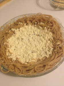 Noodle crust and tofu "cheese" base.